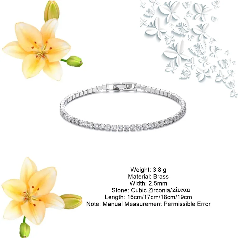 Wholesale 2.50mm Dainty Wedding Moissanite Tennis Bracelet Round Zircon 2.5mm Diamond Bracelet