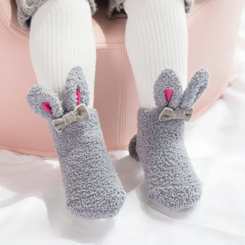 Custom 1-3 Years Old Comfortable Coral Fleece Non Slip Knitted Kids Slipper Socks Baby Shoe Socks