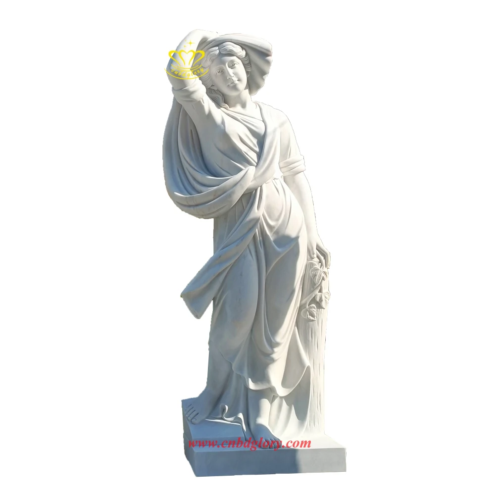 Outdoor garden Street Landscape decoration Design stone art Sculpture Beautiful Marble hold jar lady Statue