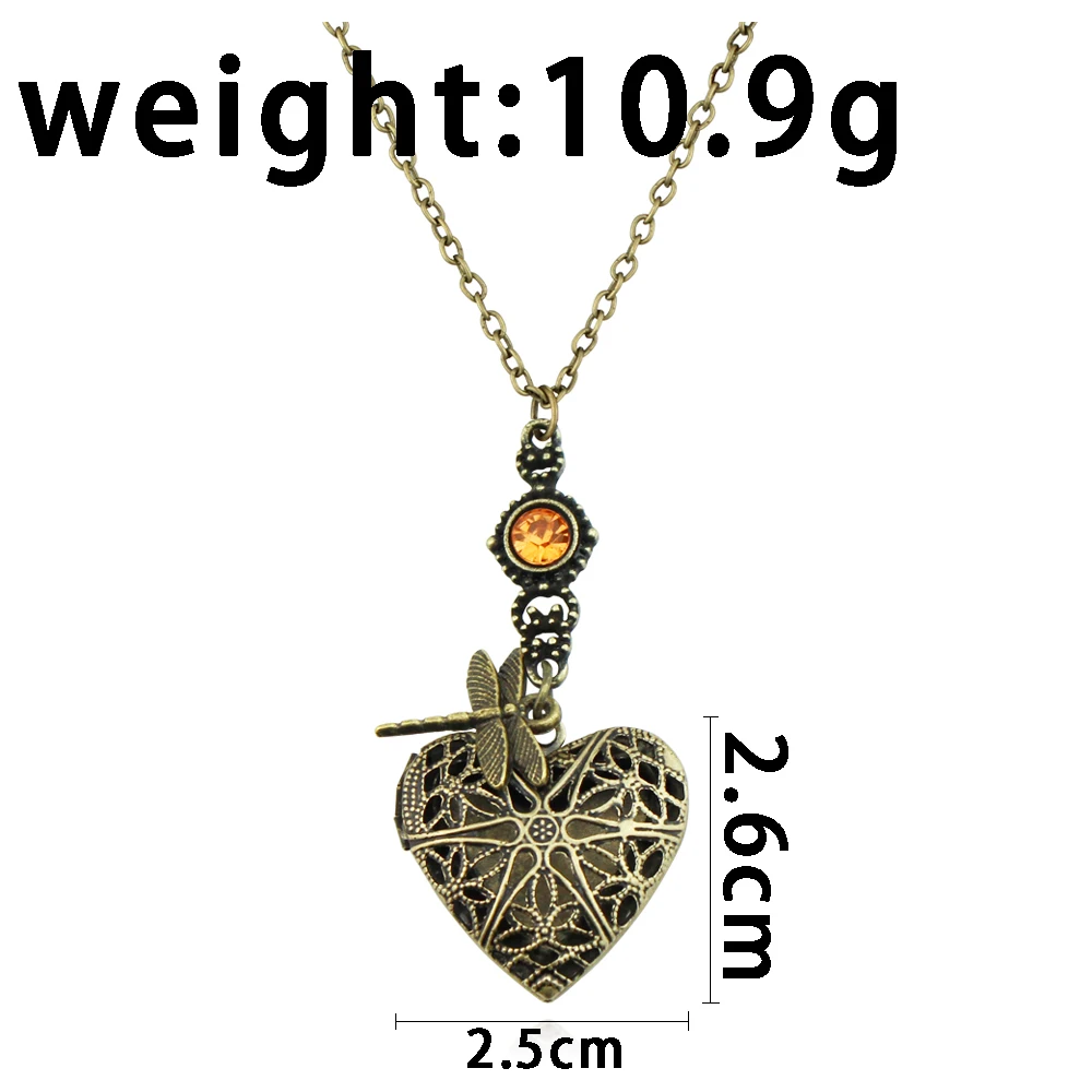 Outlander Dragonfly in Amber Crystal Celtic Heart Locket Necklace