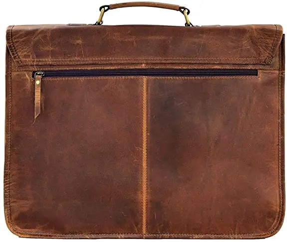 18 Inch Handmade Retro Buffalo Leather Briefcase Laptop Messenger Crossbody Shoulder Bag Office Briefcase