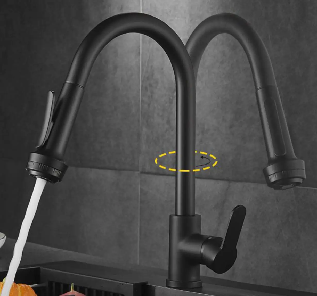  Black Kitchen Faucet with Pull Down Sprayer Commercial Stainless Steel Laundry Single Handle