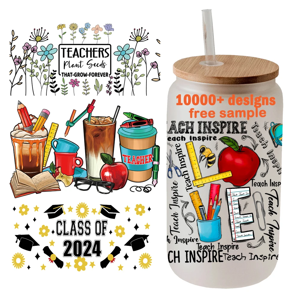 Custom Logo 3D 16oz UV DTF Cup Wrap PET Material Waterproof Ink Heat Transfer Sticker with Custom Logo UV Transfer Stickers