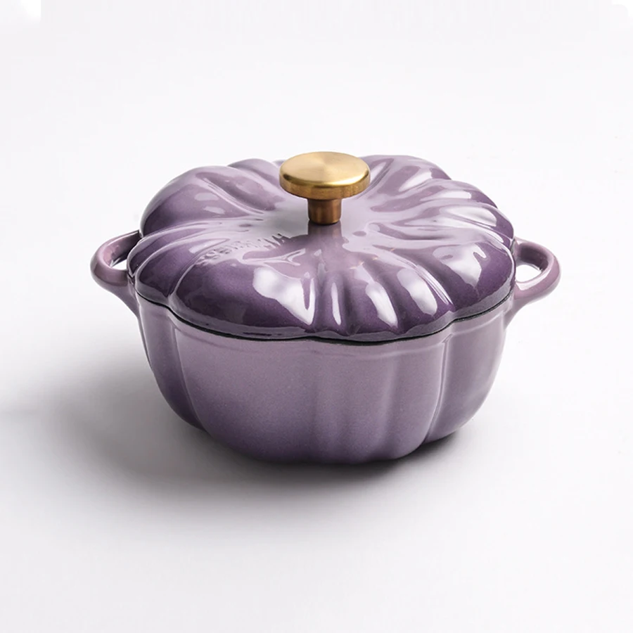 16/20/25cm Double Handle Beautiful Pumpkin Cast Iron Stockpot Nonstick Enameled Stewed Soup Pot With Lid