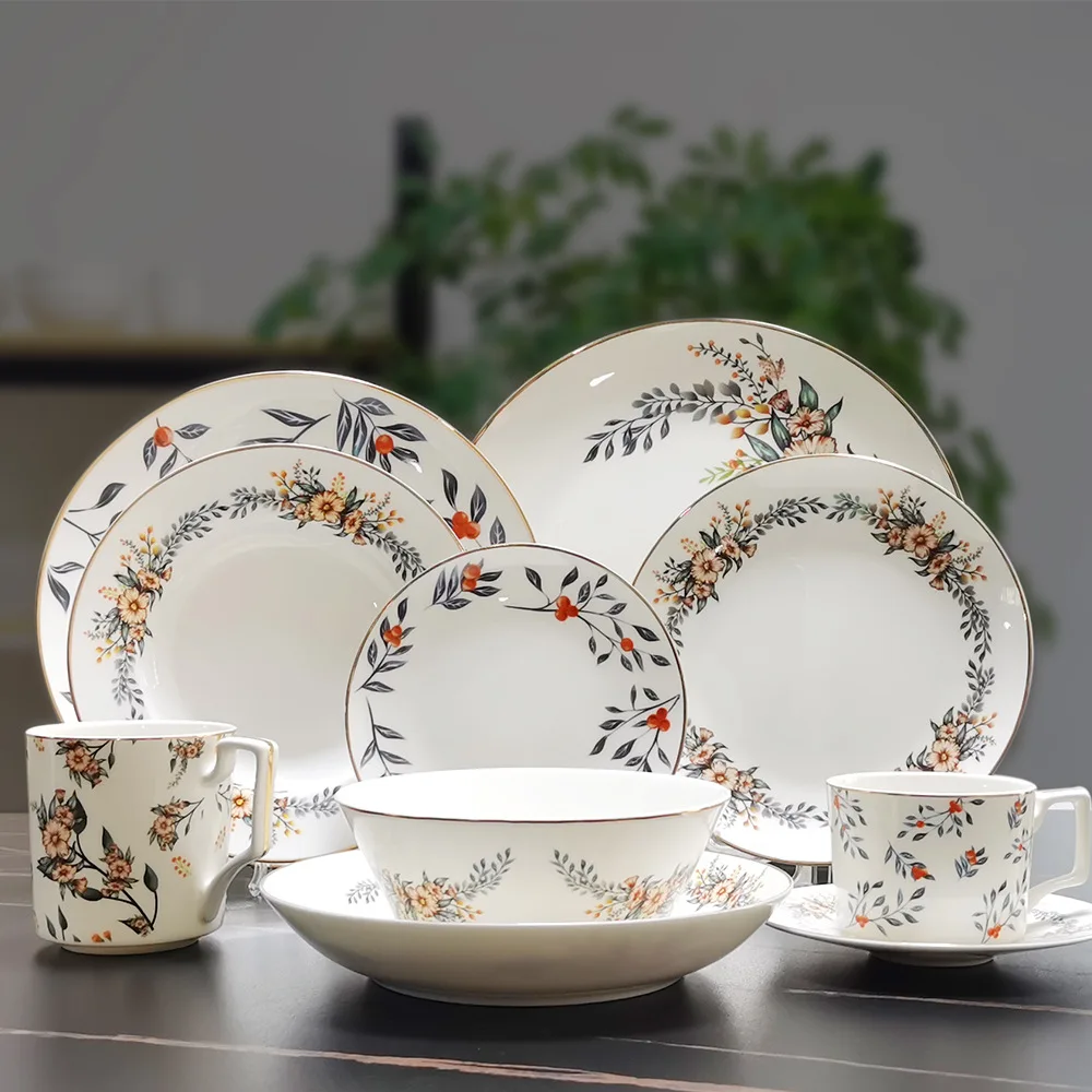 2024 Hot cutlery wholesale Japan and South Korea creative garland bone China plate set Nordic style household ceramic dish