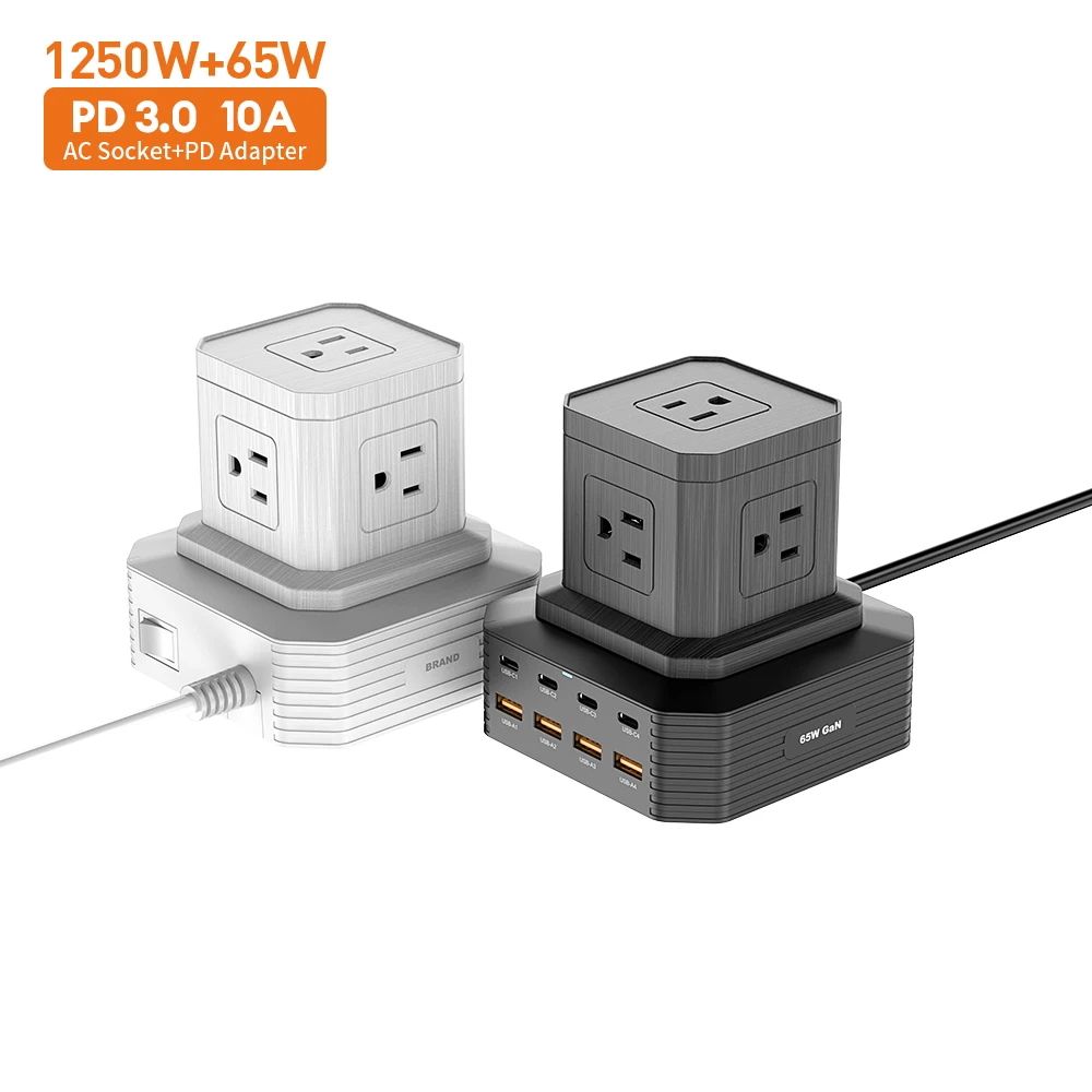 Vina 65W 4A+4C multi ports Fast Charger Power Extension Strip,Pd 20w Power Extension Socket,Type-c Cube Power Socket