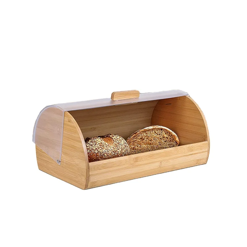 Food Safty Bamboo Retro Bread Box for Kitchen Counter Box OEM Bamboo Breadbox Roll Top