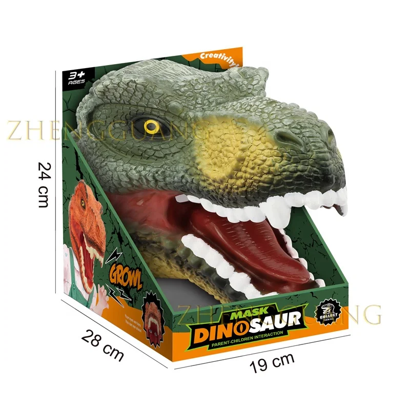Zhengguang Toys 2024 New Dinosaur Mask Latex Animal Halloween Cosplay Mask Jaw Dinosaur Head Mask Toys