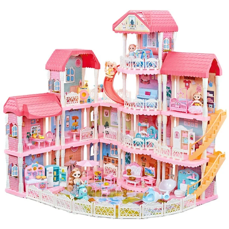 Hot sale Juguetes al por mayor |Big Gifts Princess Castle Miniature 4 Floor Playroom Assembled Girls Pretend Play Big Doll House