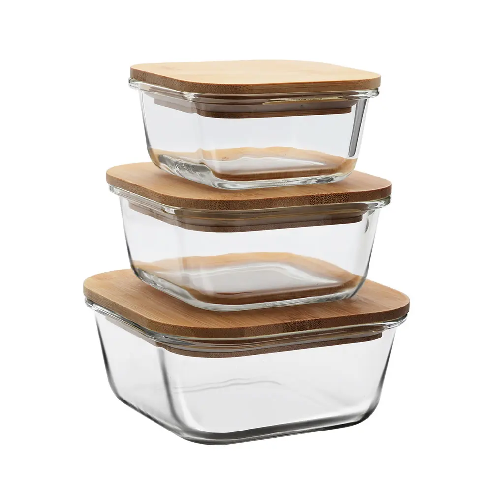 Пищевые Контейнеры, круглые, прямоугольные, квадратные, стеклянные контейнеры с бамбуковыми крышками