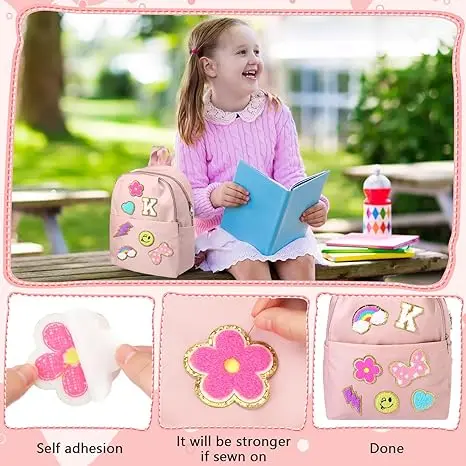 Preschool backpack for girls for children 2-5 years old, kindergarten primary school bag with cute patch, 13 inches tall