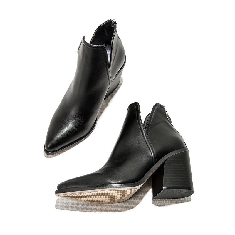 Customized Leopard Print Short Boots High Heel Martin Boots Chunky Heel Pointed Toe Zipper Ankle Nude Boots For Women