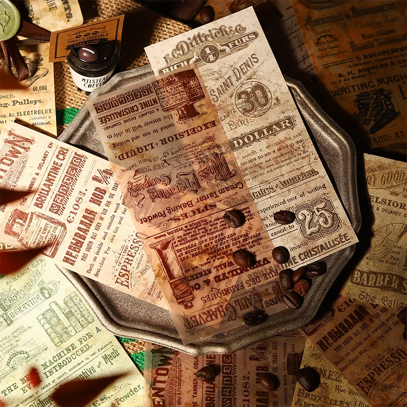 20 sheets per pack Dual Material Vintage Header Notebook Coffee Oldies Series 6 Backing Papers