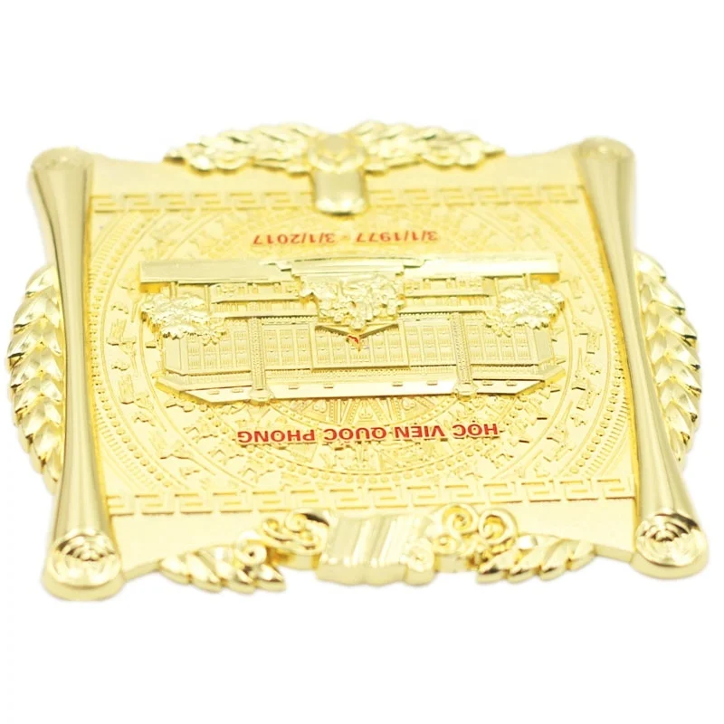 High quality Rectangular gold metal texture custom memorial plate metal zinc alloy trophy medal