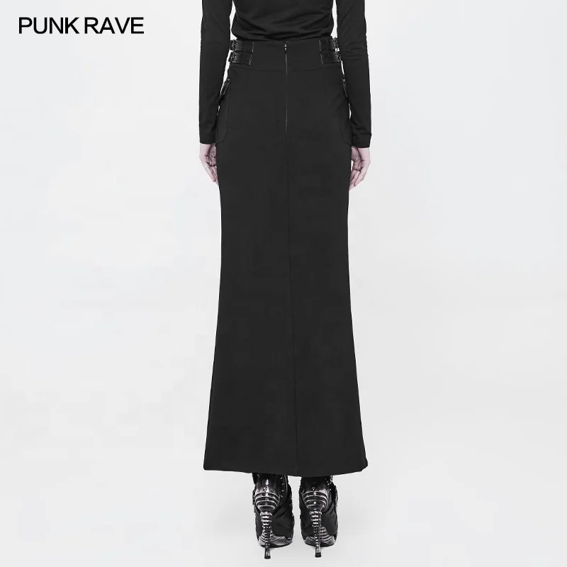 PUNK RAVE WQ-357 Original Design Victorian High PU Waist Long Fitted Black Millitary Women Dress