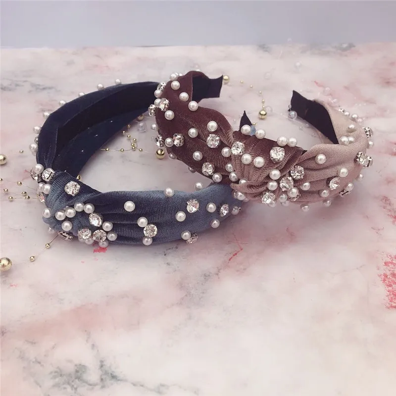 
Wholesale Korea Fashion Womens Hair Accessories Head Band Custom Women Fabric Tie Knot Pearl Headband For Girls 
