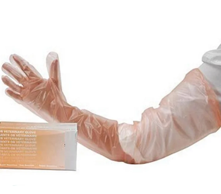Veterinary consumables plastic ldpe eva long disposable shoulder length veterinary gloves