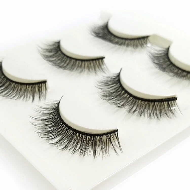 Wholesale 3pairs Fake Eyelashes Custom Handmade Cruelty Free Natural Short Looking Mixed 3d Silk Mink Lashes With Box