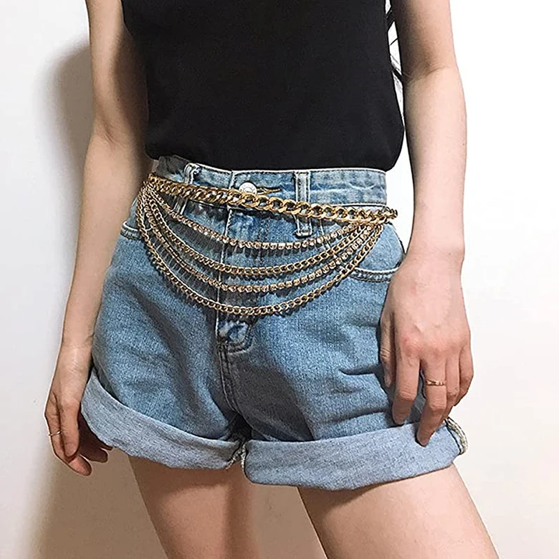 Latest Chain Belt Fashion Women Metal Belts Chains Chunky Luxury Multi Layer Crystal Diamond Waist Chain Belt (TC019)