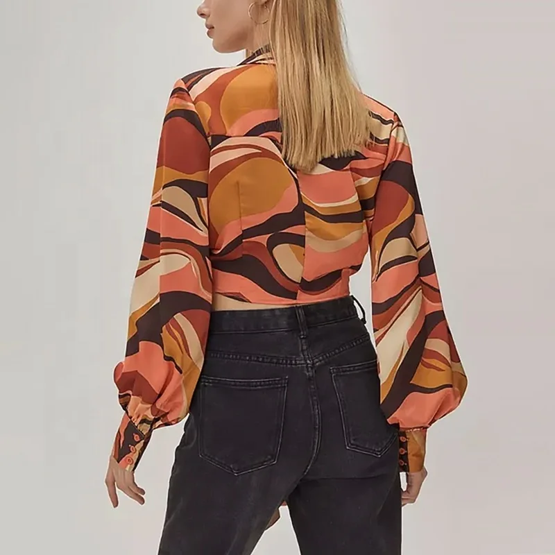 INS long sleeve Tie Front Cropped Shirt spring summer shirt 2022 custom blouse new fashion girls blouse blouses&shirts