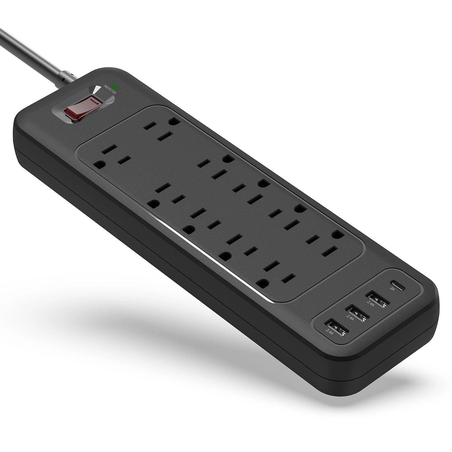 Wontravel Hot sell extention cord sockets 10 outlet surge protector power strip 3usb type c electrical extension board