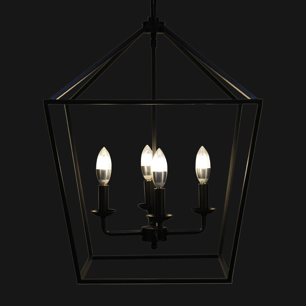 Modern Pendant Lighting Pendant Light Unique Shape Living Room 4-Light Matte Black Caged Pendant