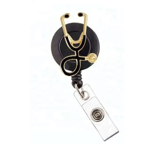 Medical Enamel Metal Stethoscope Shape Retractable Badge Reel For Nurse Accessories Badge  Holder Uniform Decoration