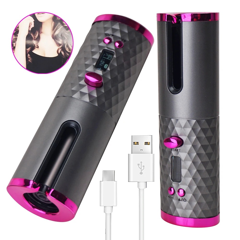 Electric Mini Spiral Wavy Curls Cordless Rechargeable Automatic Hair Curler Rotating Wireless Hair Curler Curling Iron