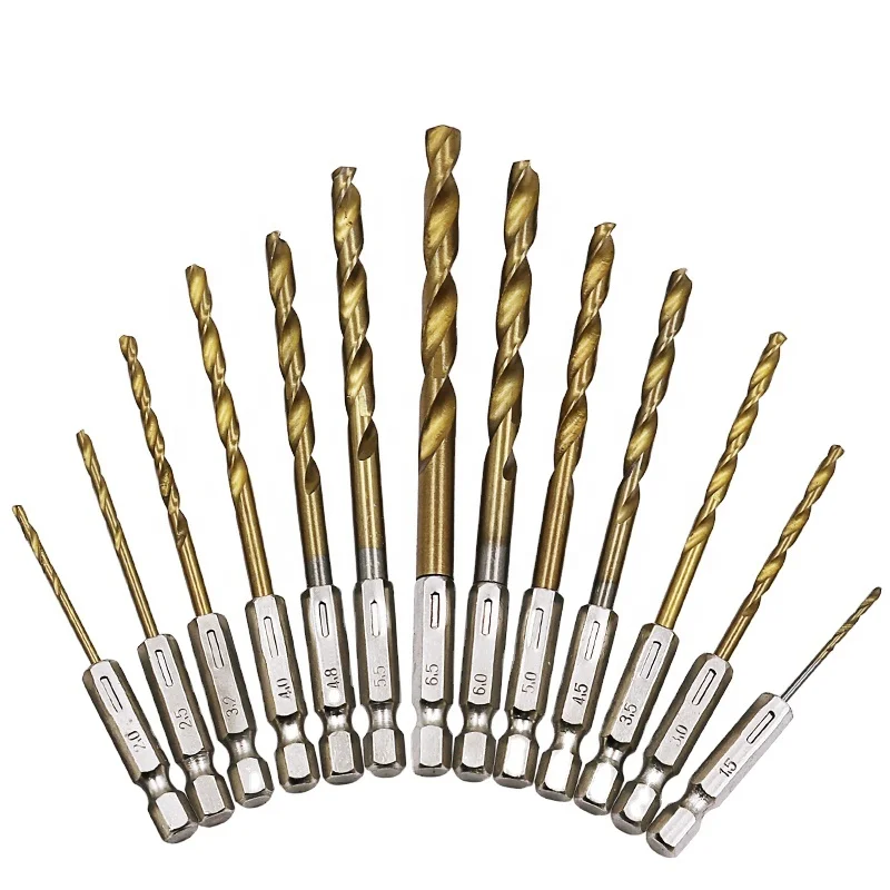 13pcs/lot HSS High Speed Steel Titanium Coated 1/4 Hex Shank 1.5-6.5mm Drill Bit Set Drill Machine Set