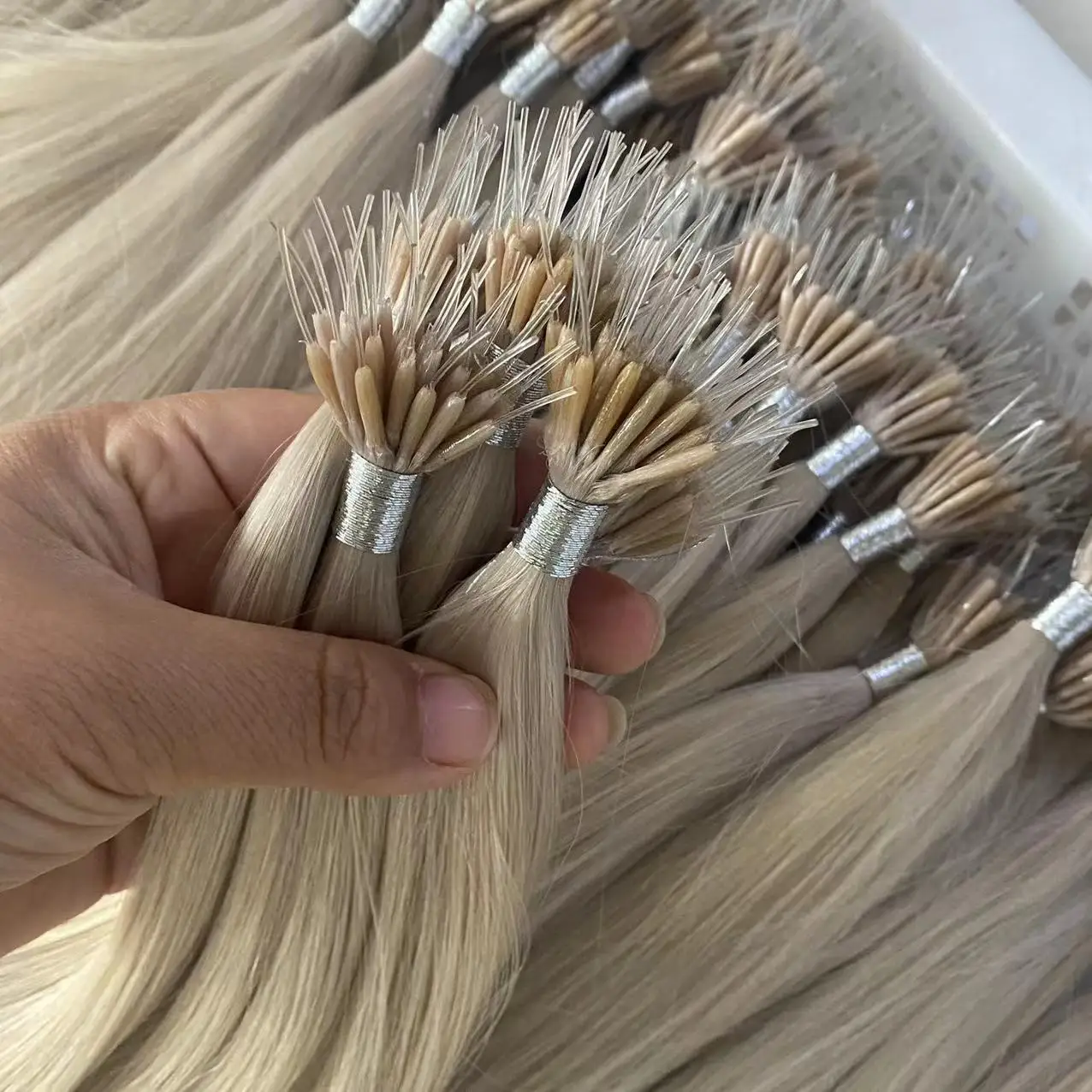 Full Cuticle  Wholesale unprocessed Human virgin hair plastic tip nano bead hair extension