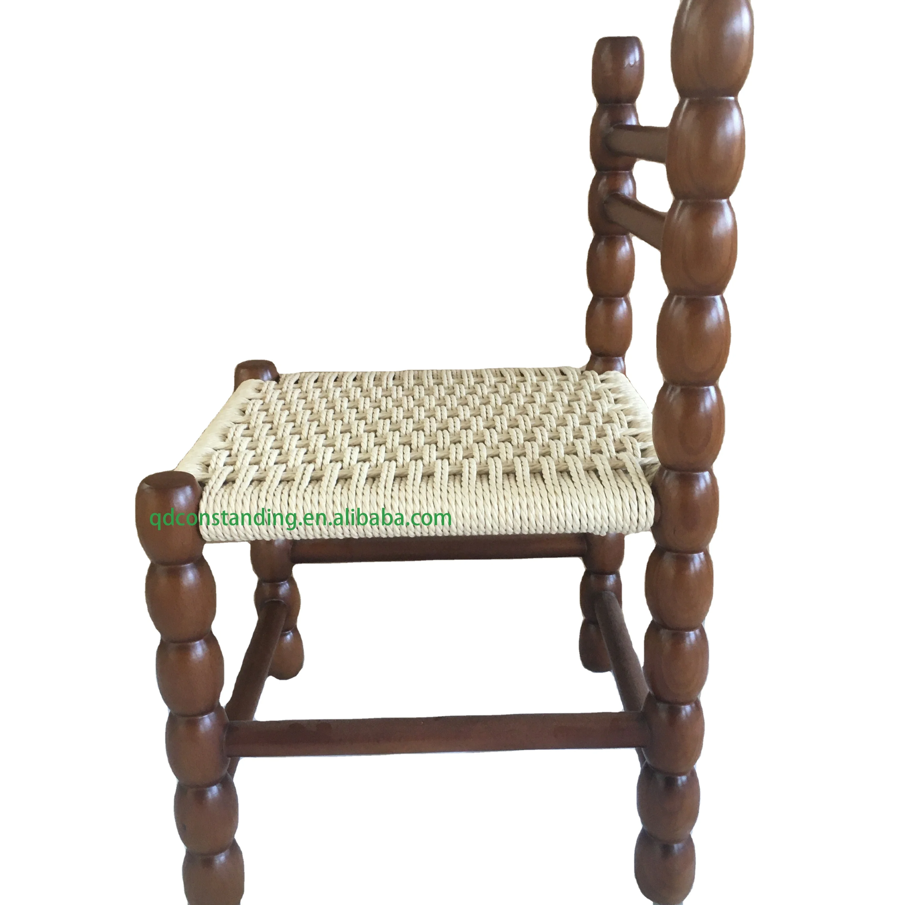 Children High Back Small Portable Modern Wooden Paper Cord Woven Seat Kids Stool