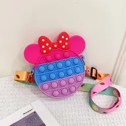 Mini Mickey & Minnie Kids Silicone Shoulder Crossbody Messenger Push Bubble Dimple Anti Stress Sensory  Pop Fidget Bag Purse