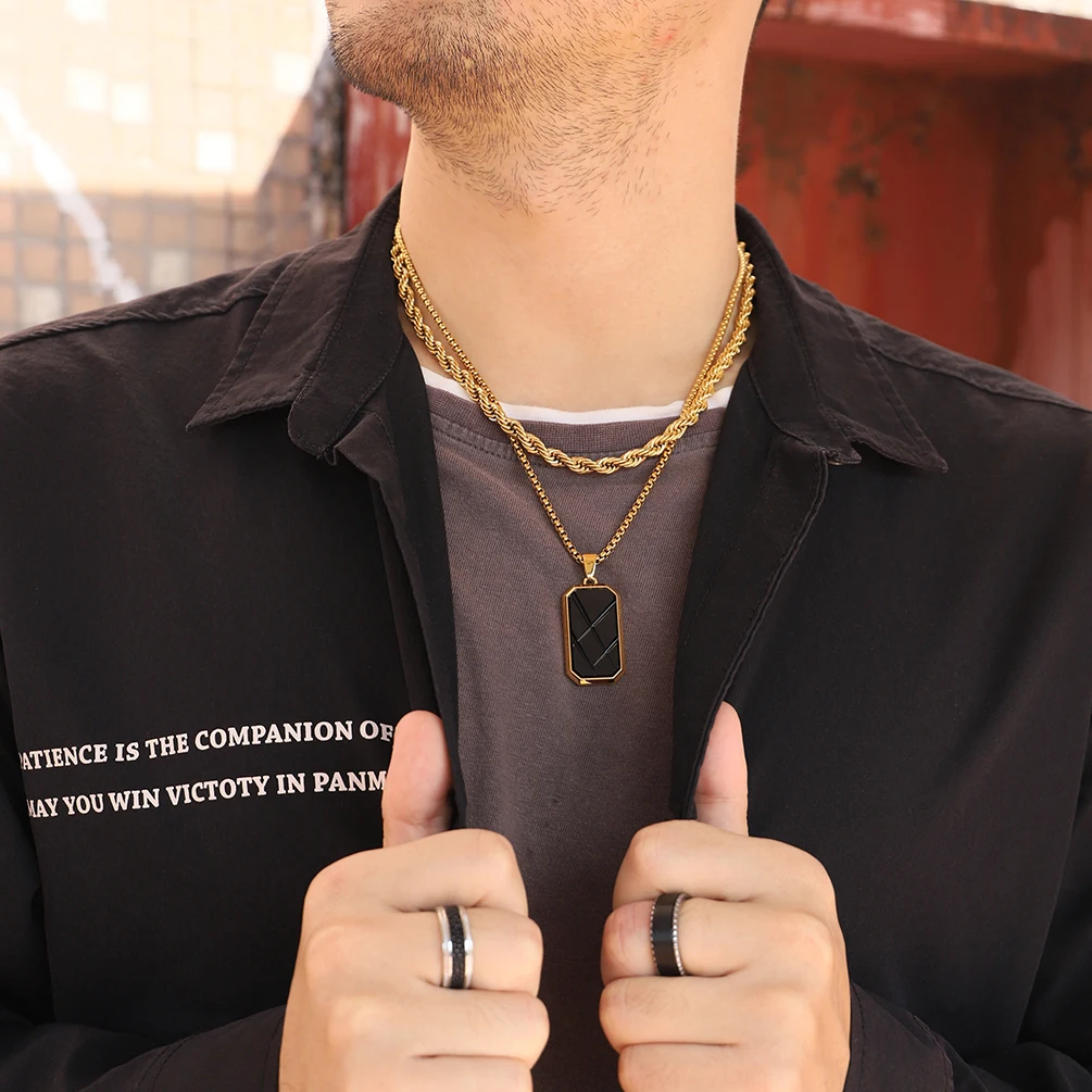 Mens High Polished Fashion Jewelry Pendants and Charms Gold and Black Plated Chain Personalized Charms Pendants for Men