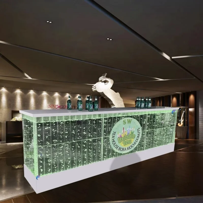 Front Desk Glow Furniture Acrylic Table Top LED Multi-color Bar Table Plastic RGB LED Light Modern Commercial Furniture