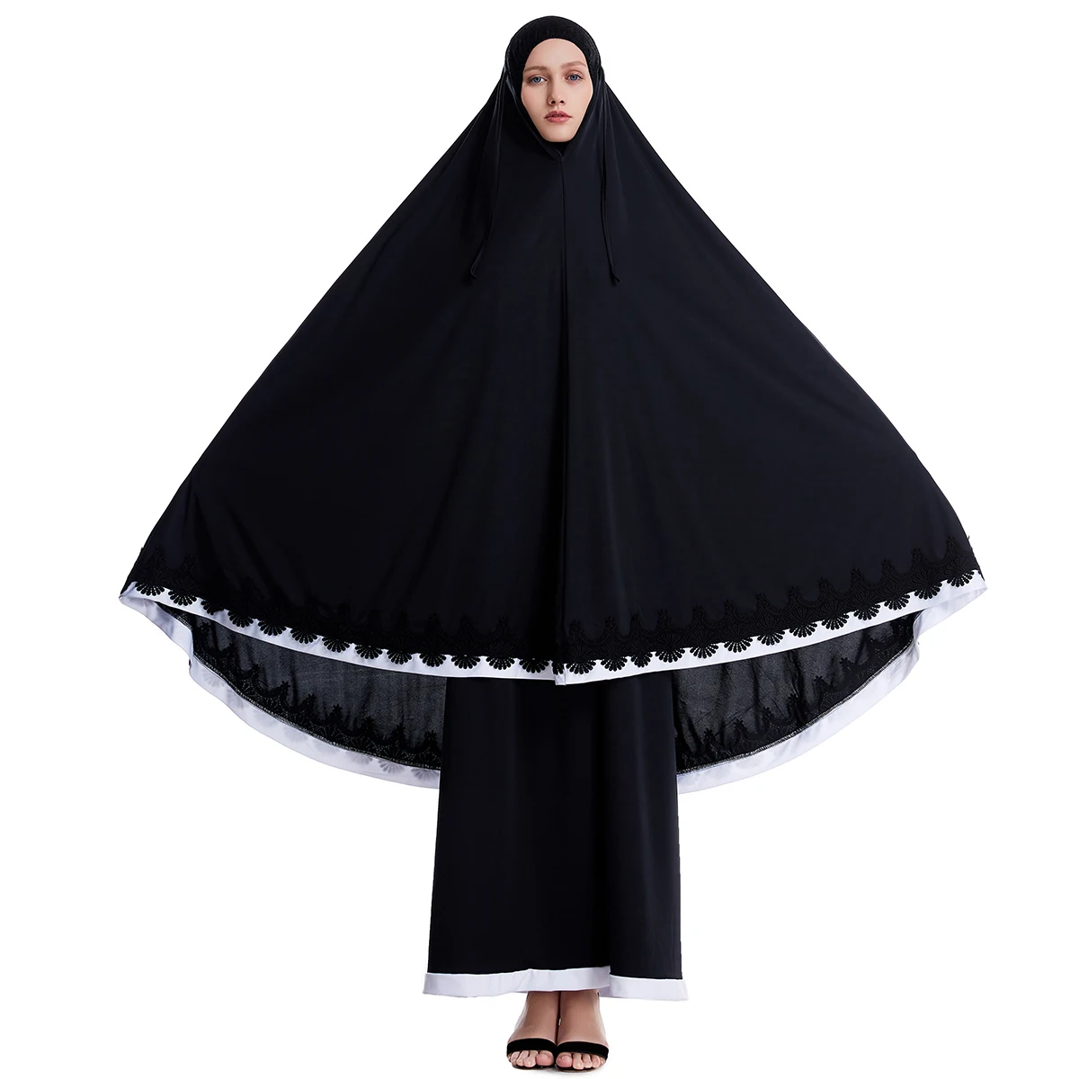 2 piece White Black Gray abaya niqab jilbab one free size abaya women Muslim dress long hijab for prayer abaya