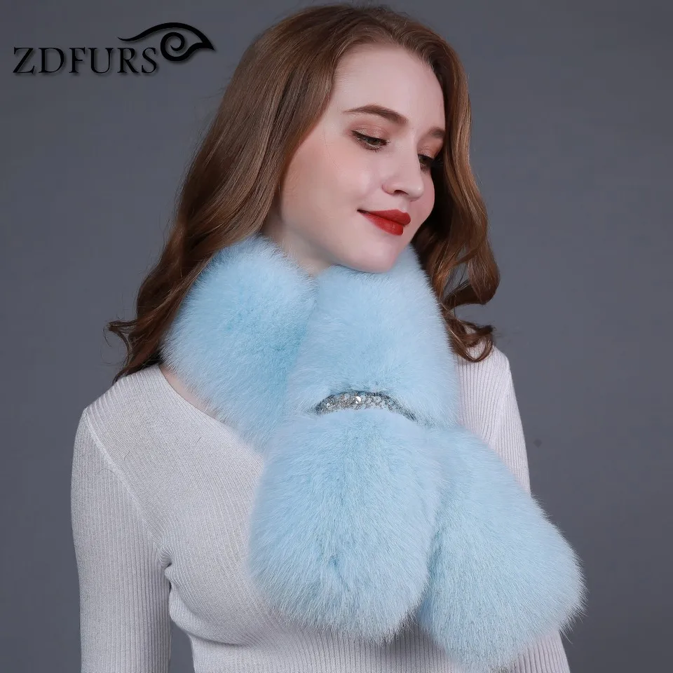 ZDFURS *new real fox fur collar  long fur scarf female  fur coat decoration trimming winter