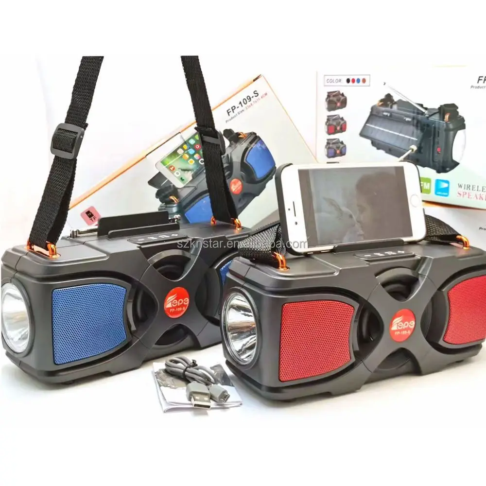 Cheap price portable stereo sound radio speaker solar FM radio wireless speaker with led light FP-109-S