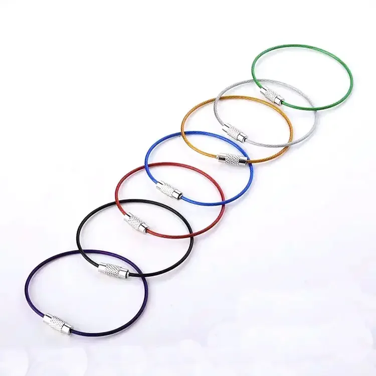 Customized screw lock wire keychain Metal Screw Lock Ring Wire Rope Key Chain with 2.5mm Twist Barrel