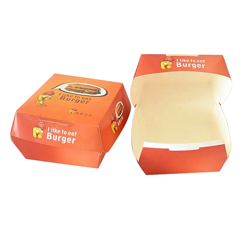 Wholesale Customization Printing Design Hamburger Takeaway Food Paper Packaging Disposable Art Paperboard Burger Boxes
