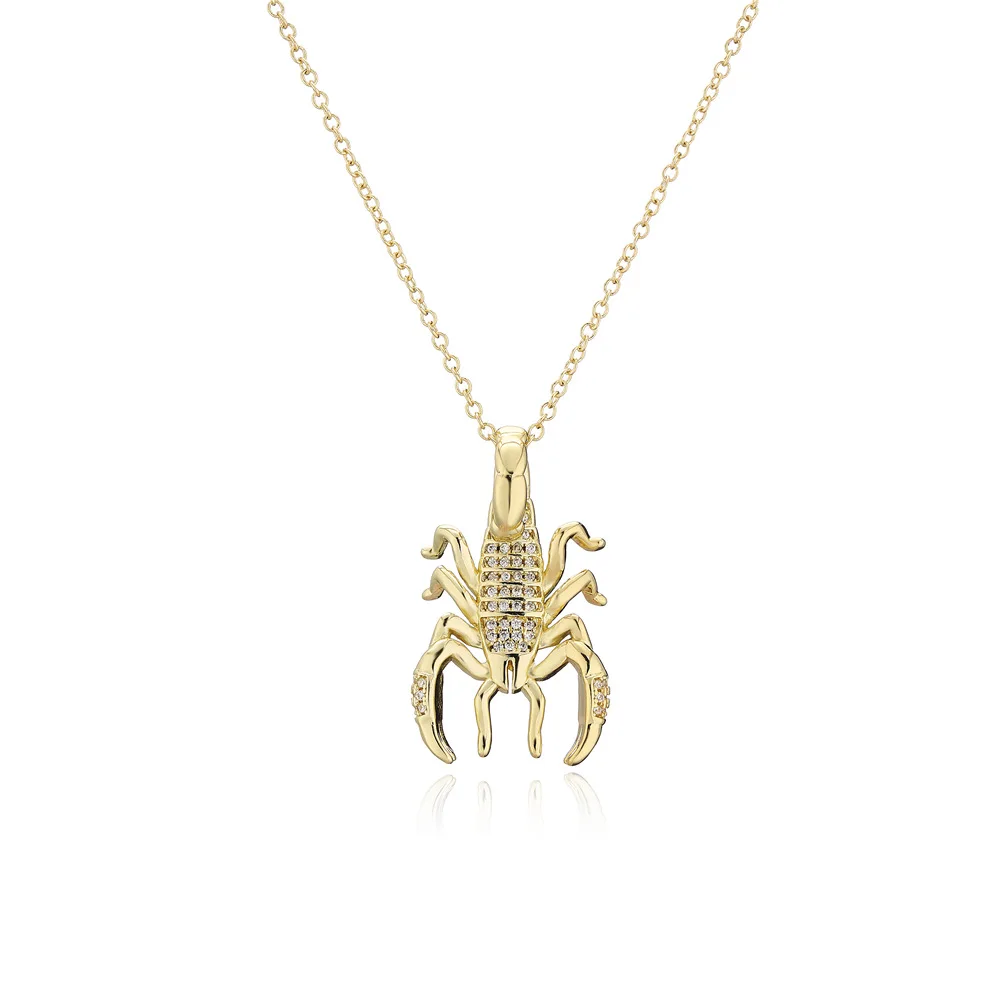 Popular Hip-Hop Jewelry Copper Micro-inlaid Zircon Personality Scorpion Pendant Necklace