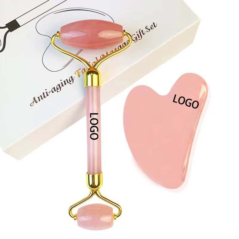 Hot sale Hot Sale Rose Quartz Roller Gua Sha Natural Jade Facial Massage with box for face massager
