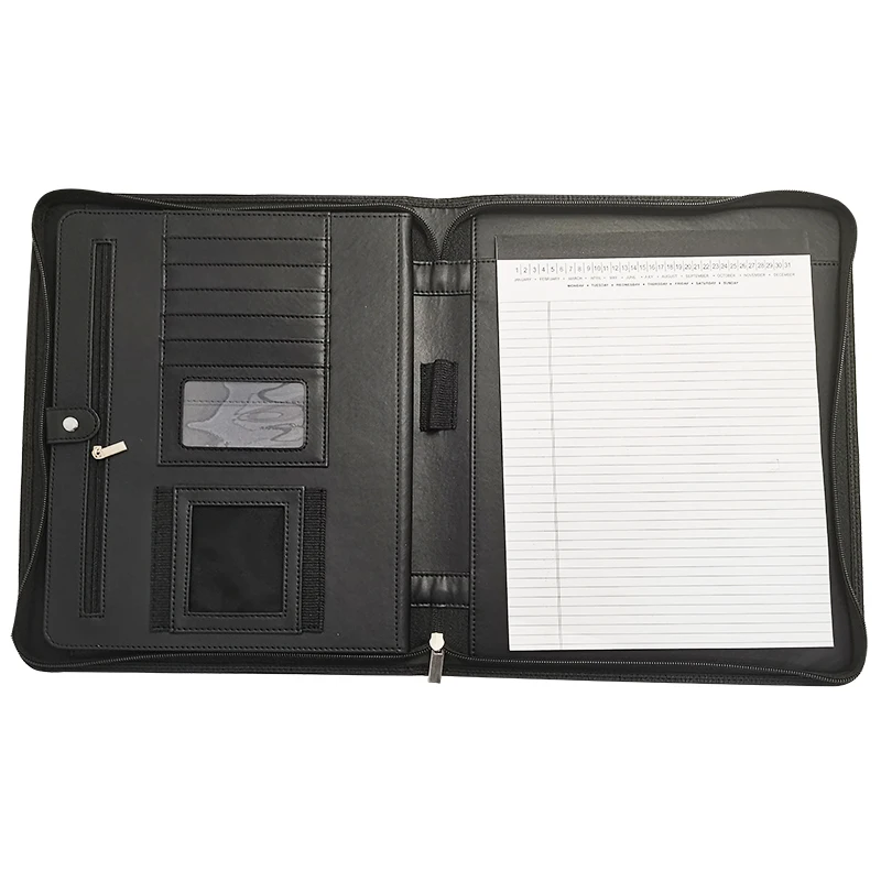 Modernqiu Custom Business Leather Portfolio A4 Leather Notepad Folder With Zipper Leather Padfolio Folder