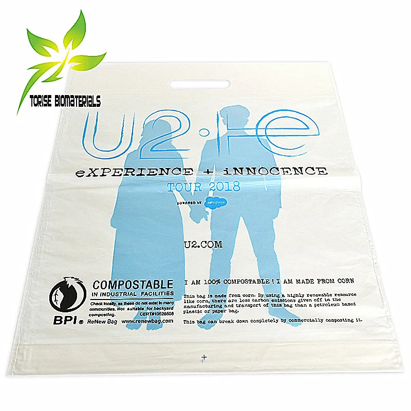 100% Biodegradable and Compostable Corn Starch Based Shopping Bags with Gravure Printing Surface
