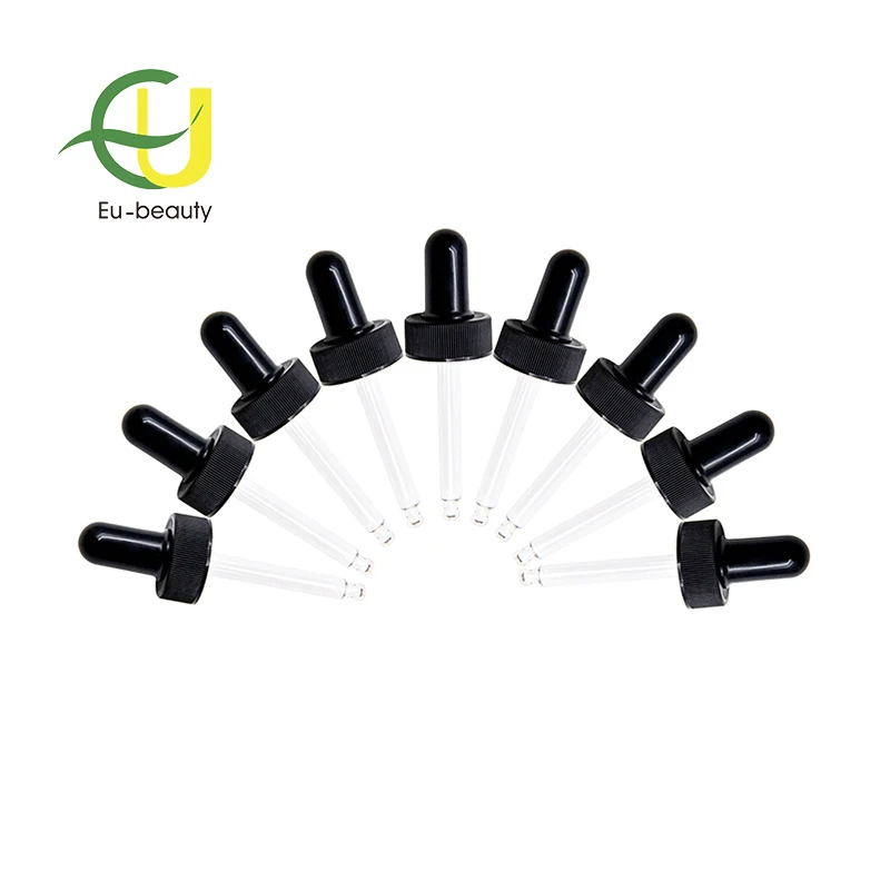 28/400 black plastic glass dropper with glass pipette and rubber bulb caps