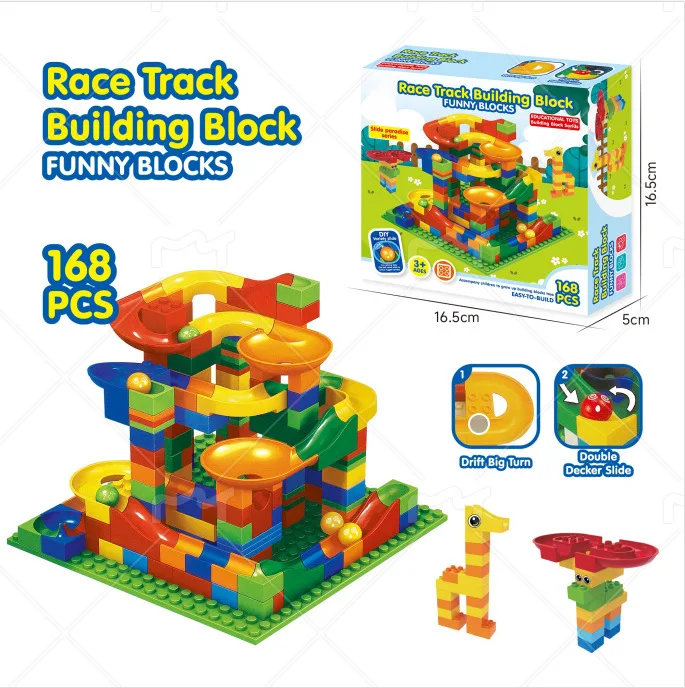 Kids Educataional Classic Big Blocks STEM Toy Bricks Set Funnel Slide Maze Balls Assembling Building Block Marble Run Race Track