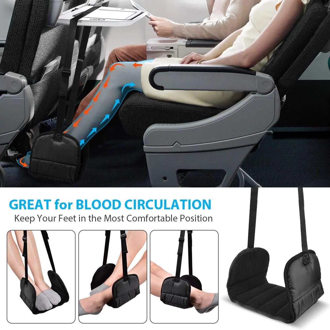 adjustable footrest under desk travel airplane footrest hammock to prevent Swelling and Soreness in long Journey