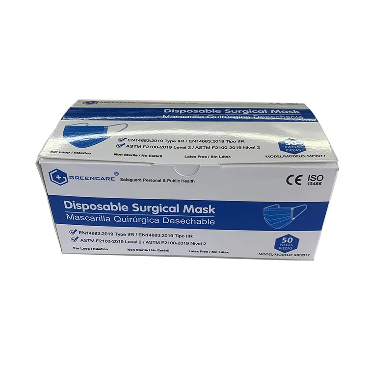 Mask Factory Greencare Disposable Single Use 510K ASTM2100 Level 2 Approved Medical Surgical Face Mask