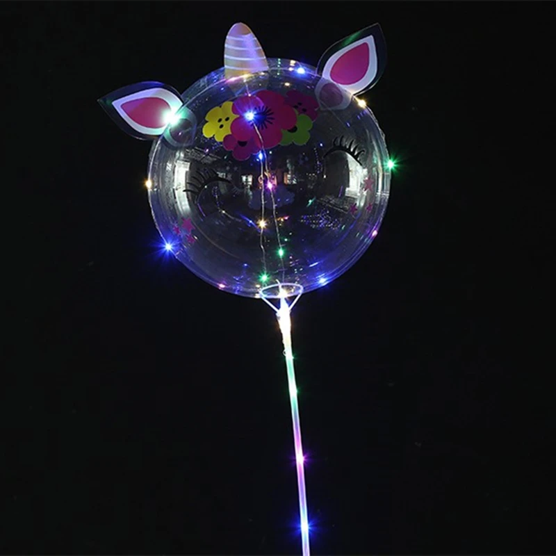 RUI YI Factory Wholesale 20 inch Unicorn Stickers Led Ballons Lighting Led Balloon Light Bobo Balloons
