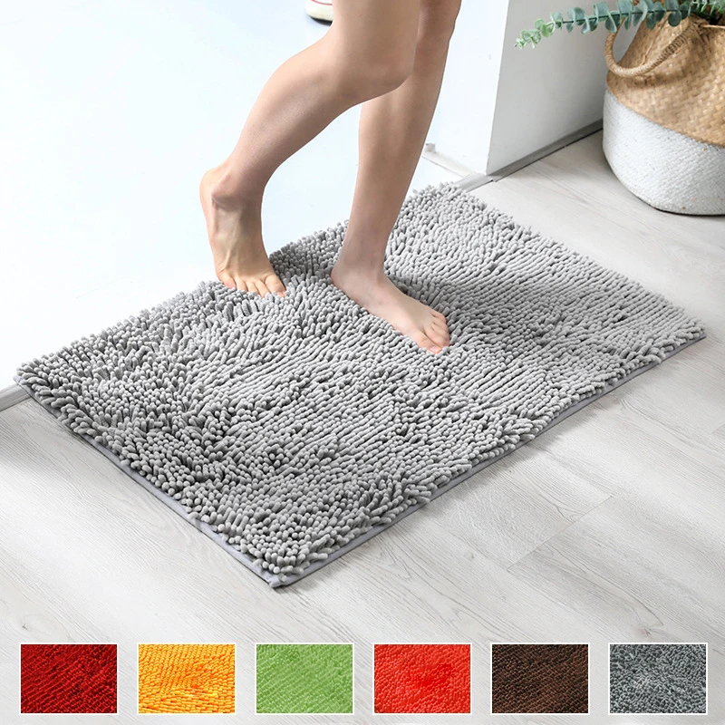 Hot selling microfiber absorbent shaggy bath mat non slip chenille bathroom carpet mat