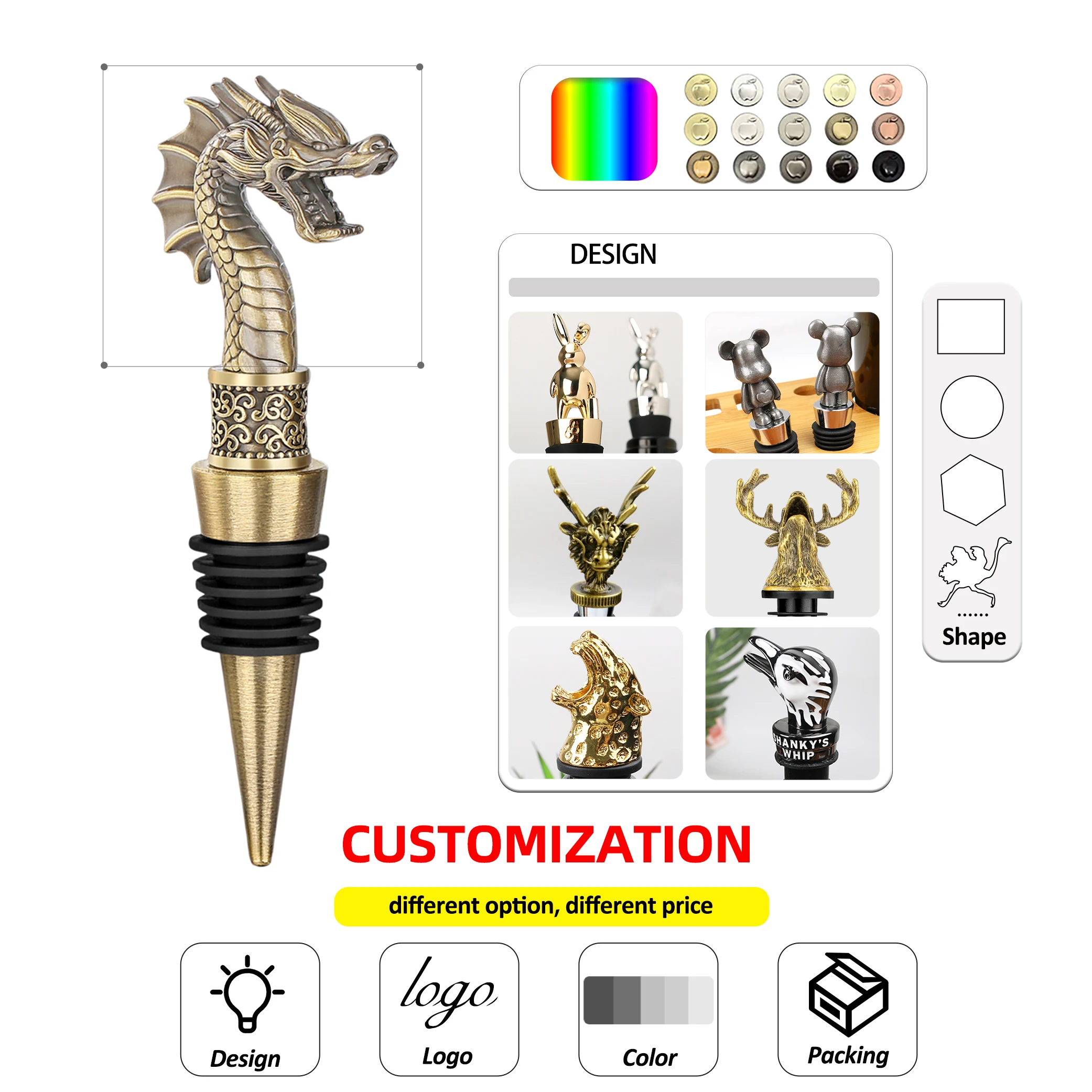 Custom Design Retro Animal Wine Stopper Bar Tools Creative Bottle Stoppers For Wine Champagne Metal Dragon Head Wine Stopper